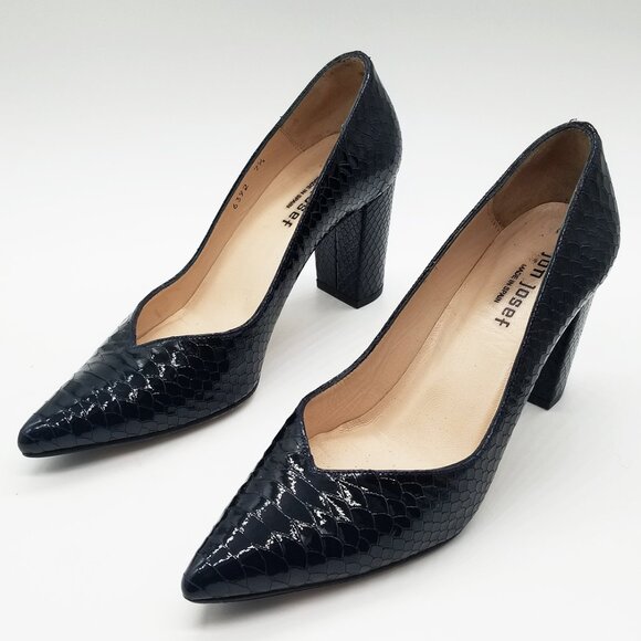 Jon Josef Sweetheart Pointed Toe Block Heel Pump Black Croco Patent Leather 7.5 - Picture 4 of 16